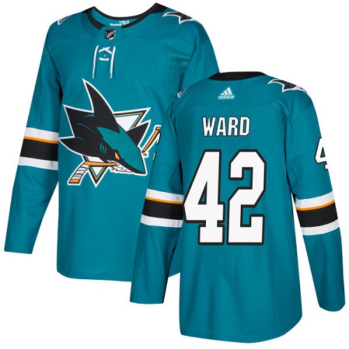 Men's Adidas San Jose Sharks #42 Joel Ward Teal Stitched NHL Jersey